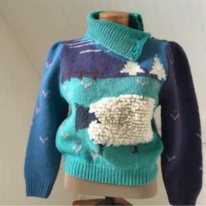Vintage Cottagecore Farm Sheep Shetland Hand Knit Wool By The Eagle’s Eye Size L